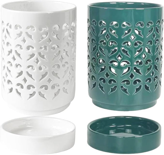 Orchid Pots with Holes 4 Inch 2 Pack, Ceramic Orchid Pot for Repotting with Saucers,More Ventilation Hole Easy Breathing, Plant Pot for Repotting Orchids, Green and White