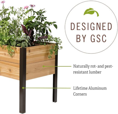 Gardener's Supply Company Raised Garden Bed Elevated Cedar Planter Box | 2' x 2' Heavy Duty Standing Garden Planters for Outdoor Plant Vegetables & Flower Gardening Perfect for Patio, Lawn & Backyard