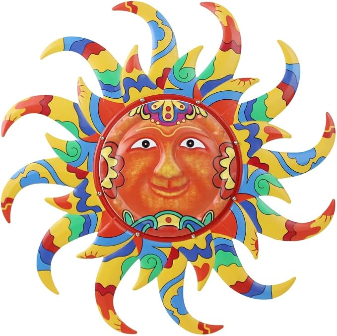 VEWOGARDEN Sun Outdoor Wall Decor, 25" Waterproof Large Metal Wall Art for Home Outside Patio Garden Fence Decorations, Colored