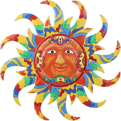 VEWOGARDEN Sun Outdoor Wall Decor, 25" Waterproof Large Metal Wall Art for Home Outside Patio Garden Fence Decorations, Colored