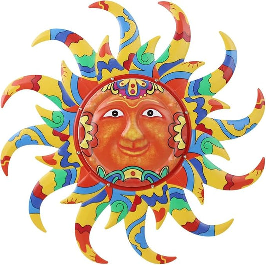 VEWOGARDEN Sun Outdoor Wall Decor, 25" Waterproof Large Metal Wall Art for Home Outside Patio Garden Fence Decorations, Colored