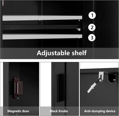 usikey 67'' Tall Storage Cabinet with 4 Shelves & 2 Doors, Bathroom Cabinet with 1 Drawer, Narrow Storage Cabinets for Bathroom, Living Room, Home Office, Black