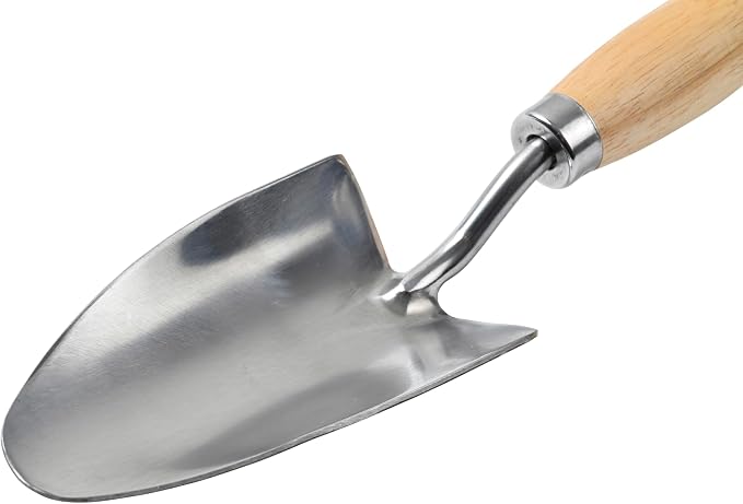 Burgon & Ball Mid-Handled Stainless Steel Trowel, Wood Grip