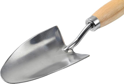 Burgon & Ball Mid-Handled Stainless Steel Trowel, Wood Grip
