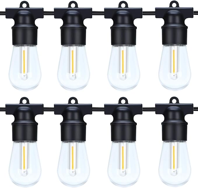 49FT LED Outdoor String Lights with S14 Shatterproof Plastic Bulbs (15+2 Spare) – ETL Listed IP65 Waterproof Patio Lights for Backyard, Cafe, Garden, Party Outdoor Lighting