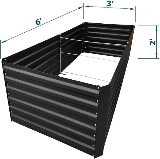 6x3x2FT Black Metal Raised Garden Bed Kit, Galvanized Outdoor Planter Box for Vegetables, Flowers, Herbs, Succulents and More
