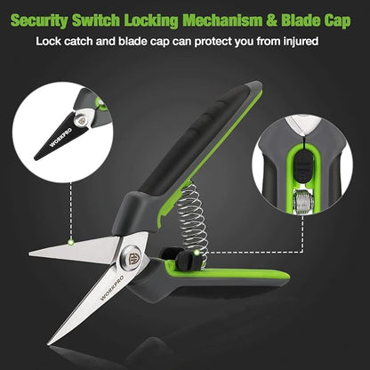 WORKPRO 2 Pack Garden Pruning Shears with Sheath, 6.5” Small Hand Pruners/Snips/Clippers- Spring Loaded & Precision Straight Blades, Microgreen Trimming Scissors for Flowers, Weeds, Indoors Bonsai | Sharp Straight Blades, Spring Loaded Design, Precisio...