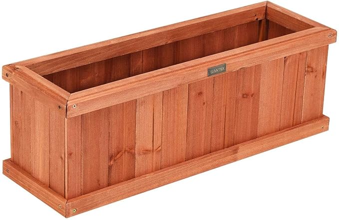 Giantex Raised Garden Bed Set of 2, Wooden Planter Window Mounted Plant Box for Flower Vegetable Herbs, Indoor & Outdoor Wood Planting Box for Yard Garden Patio Balcony, 28"x10"x10"