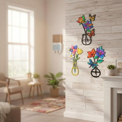 VEWOSTAR 3 Pcs 3D Metal Flowers Wall Art,Outdoor Fence Wall Art Decor | Minimalist Decor for Living Room Bathroom Bedroom Dining Room, Housewarming Gifts Christmas Decoration