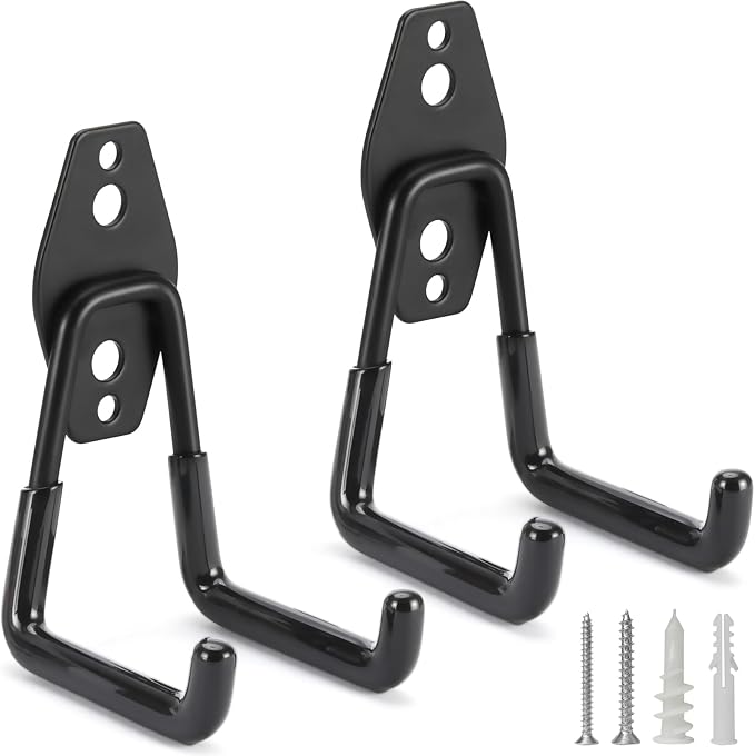 2 Pack Heavy Duty Garage Hooks Storage Organizer Wall Mount Power and Garden Tool Hangers, for Hanging Ladders, Ropes, Hose, Bulk Items