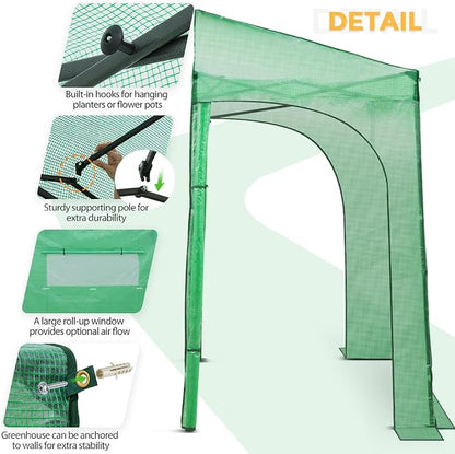 EAGLE PEAK 10x5 Portable Walk in Greenhouse, Pop Up Indoor Outdoor Greenhouse, Green House Kit with Zippered Roll-Up Doors and Windows, Lean-to Design, PE Cover, Clear/Green