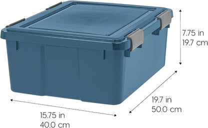 IRIS USA WeatherPro 31 Qt Eco-Friendly Storage Bins with Lids, 4 Pack, BPA-Free Plastic Gasket Box with Tight Latch and Seal, Stackable Nestable Tote Tub - Navy