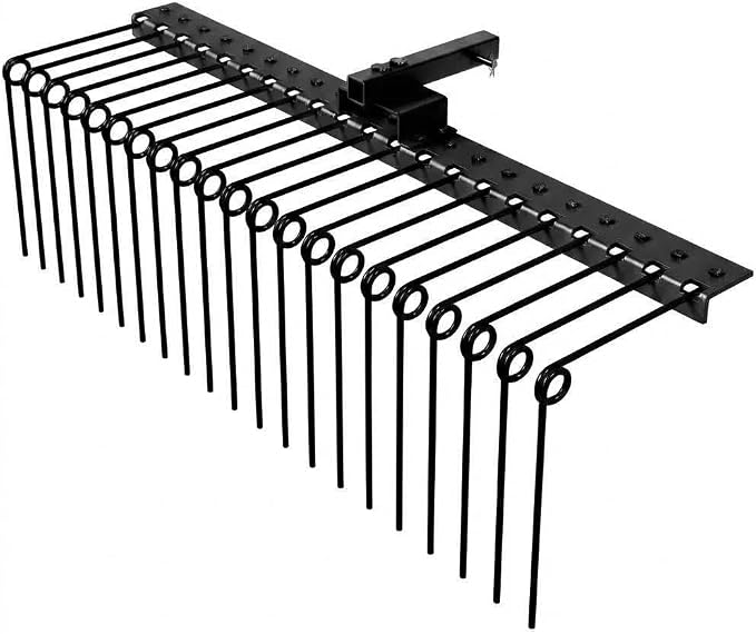 GlowSol 48-Inch Heavy Duty Tow-Behind Pine Straw & Landscape Rake for Tractor, ATV, UTV – 17 Powder-Coated Steel Tines, 2-Inch Receiver Hitch, Ideal for Lawn Leveling, Dethatching & Debris Collection