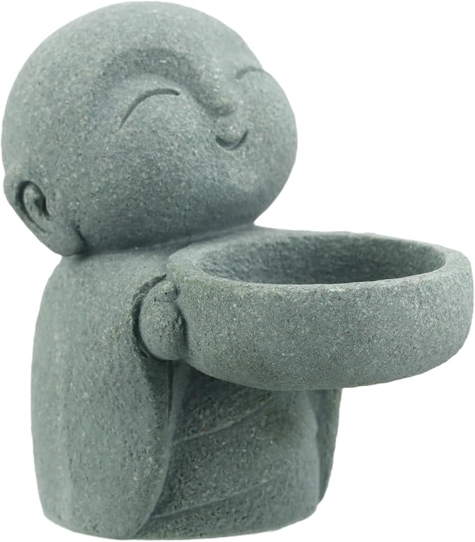 Landical Buddha Sandstone Statues, Zen Monk Praying Statue Sculptures Ornament for Wealth Good Luck Feng Shui Decor Home Office Car Decoration(Jizo Monk)