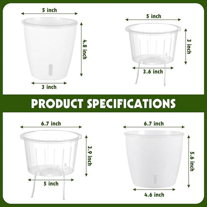 Self-Watering Pots for Indoor Plants, 16-Pack Self Watering Planter with Drainage Holes, Small African Violet Pots with Water Indicator, 10-Pack 5''/6-Pack 6.7'' Orchid Pot, White