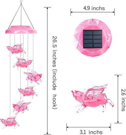 Solar Wind Chimes for Outside- Pig Wind Chimes Pink, | 7 Colors Changing Outdoor, Best Gifts for Mom Grandma Women Wife Aunt Sister, Hanging Wind Chime for Home Garden Yard Decor