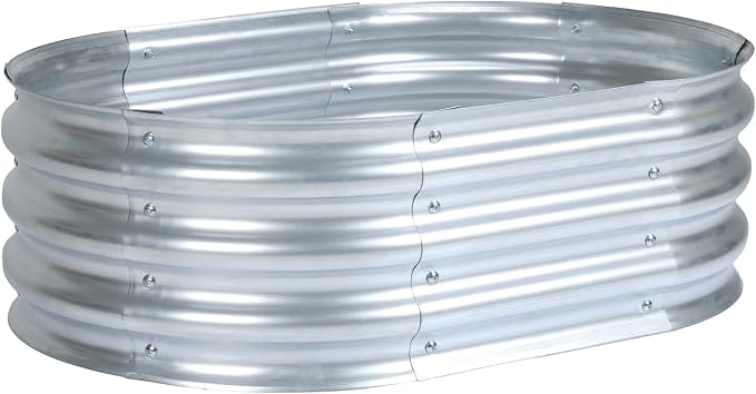 Aoodor Galvanized Raised Garden Bed Kit, 3 x 2 x 1 Ft Oval Outdoor Metal Planter Box for Vegetables, Flowers & Herbs, Silver