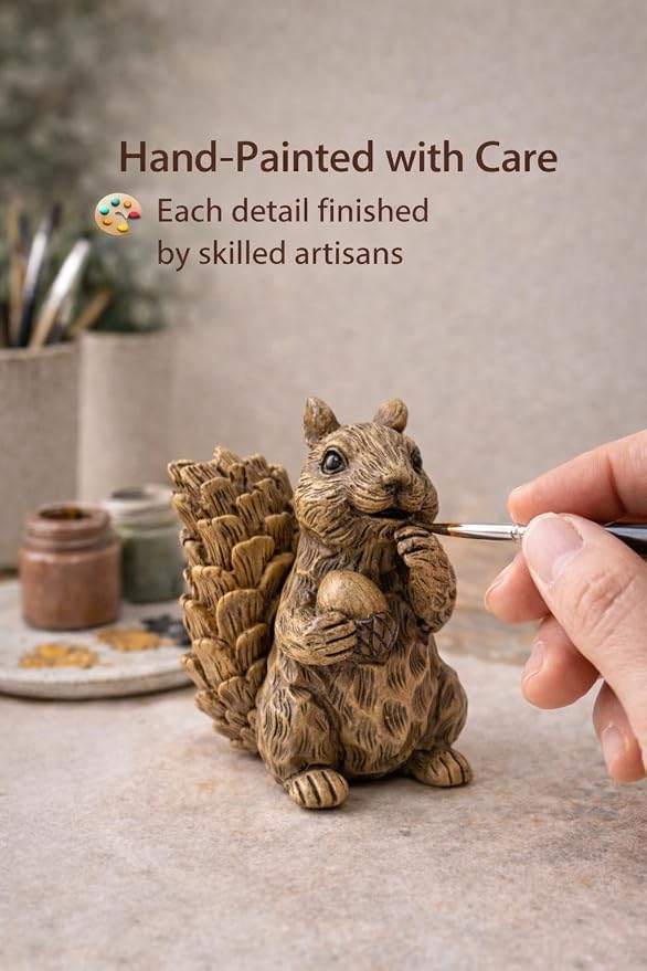 iStatue Set of 3 Resin Squirrel Figurines, Hand-Painted Woodland Animal Decor, Nature-Inspired Tabletop Statues for Home, Garden, Shelf & Gift for Women Mom Dad Girl Boy (Small)