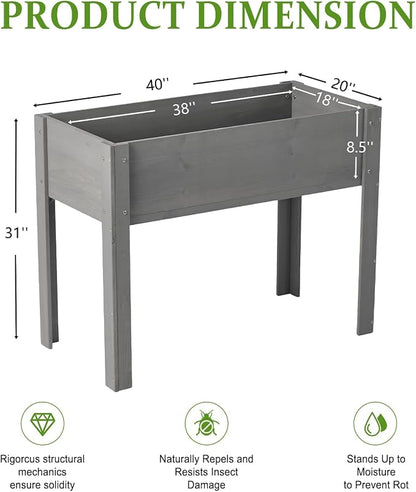 Raised Garden Bed with Legs, 40x20x31 in Planter Boxes Outdoor, Elevated Wooden Planter Box Standing Growing Bed for Gardening, Backyard, Patio and Balcony (Grey, 40x20x31)