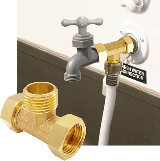 Uenede 2PCS Brass 3/4 Inch GHT Tee Pipe Fitting, 3/4" GHT Female x Male x Female for Garden Hose Threaded Tube Pipe Fittings