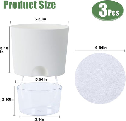 Oliz 6 Inch Self Watering Planter Pots for Indoor Plants, 3 Packs African Violet Pots with Wick Rope and Visible Reservoir Self Watering Planter for Herb, Houseplants