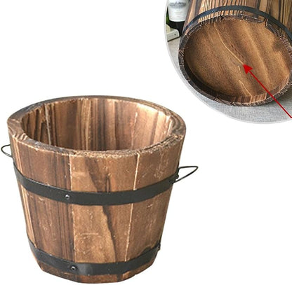 Healeved Wooden Round Barrel Flower Pot Planter with Breathable Bottom Hole for Home Office Garden Decor 7.08X5.9 Inches