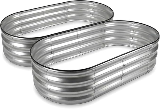 Raised Garden Bed, Metal Planter Box, Raised Planter, Outdoor Planting, 2 PCS of 4x2x1 ft, Silver