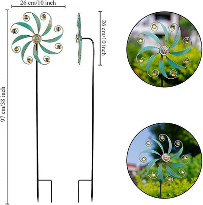 Stargarden 2Pack Wind Spinner, Metal Outdoor Wind Sculptures & Spinners | Small Garden Pinwheels for Yard and Garden Decor,Green