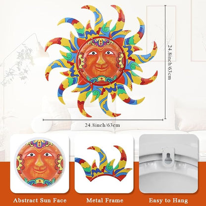 VEWOGARDEN Sun Outdoor Wall Decor, 25" Waterproof Large Metal Wall Art for Home Outside Patio Garden Fence Decorations, Colored