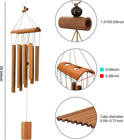 VIREKM Bamboo Wind Chimes, Memorial Sympathy Wood Wind Chimes Wooden Windchimes for Outdoors with Natural Sounds, Indoor Decorations for Patio Porch Garden Decor and Backyard