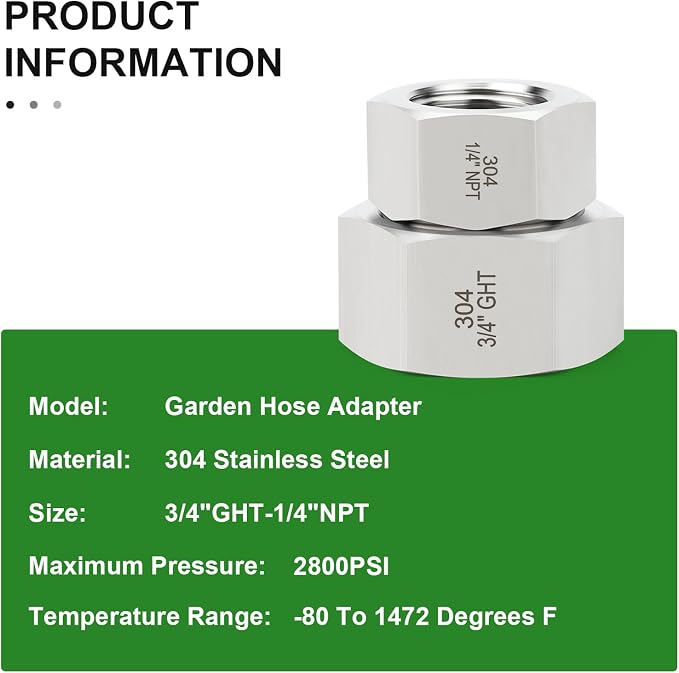 TAISHER 5PCS 304 Stainless Steel Garden Hose Adapter, 3/4" GHT Female x 1/4" NPT Female Swivel Garden Hose Connector with Washers