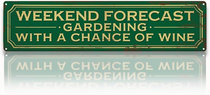 Garden Metal Tin Sign, Rustic Farmhouse Decor, Weekend Forecast Gardening, Vintage Wall Art for Yard Fence Door Porch, Funny Indoor Outdoor Garden Decoration, 15.7 x 3.9 Inches