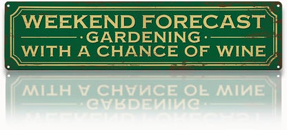 Garden Metal Tin Sign, Rustic Farmhouse Decor, Weekend Forecast Gardening, Vintage Wall Art for Yard Fence Door Porch, Funny Indoor Outdoor Garden Decoration, 15.7 x 3.9 Inches