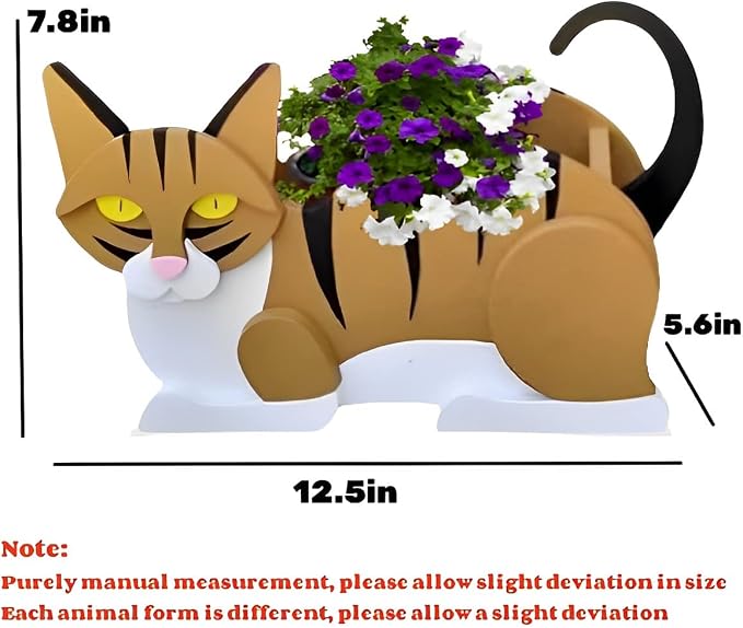Orange and White Cat Planter Pots, 12.5 x 5.6 x 7.8 Inches | Cat Flower Pot, Cute Animal Shaped Plant Pot, Gifts for Women & Pet Lovers, Indoor Outdoor Garden Home Office Decor