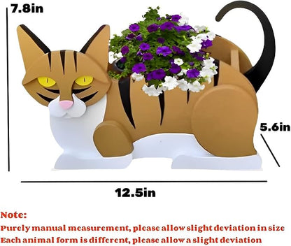 Orange and White Cat Planter Pots, 12.5 x 5.6 x 7.8 Inches | Cat Flower Pot, Cute Animal Shaped Plant Pot, Gifts for Women & Pet Lovers, Indoor Outdoor Garden Home Office Decor