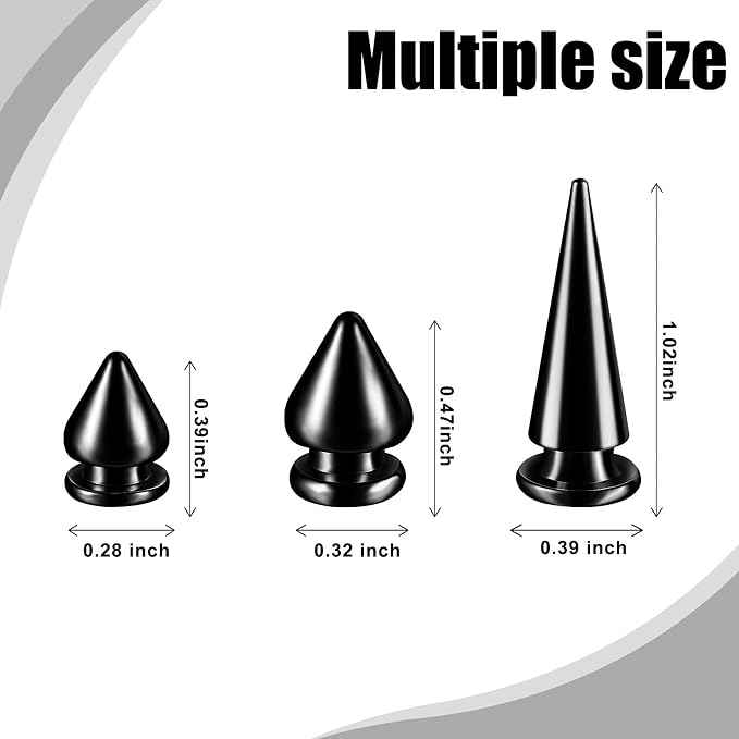 170 Pieces Multiple Sizes Cone Spikes Screwback Studs Rivets Large Medium Small Metal Tree Spikes Studs for Punk Style Clothing Accessories DIY Craft Decoration (Black)