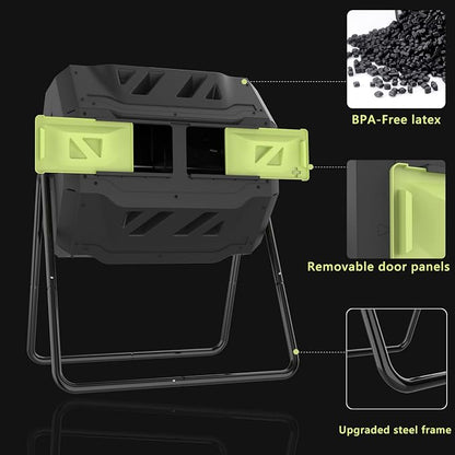SQUEEZE master Compost Bin 43 Gallon Outdoor Tumbler composters Garden Tumbling or Rotating Compost Green Door