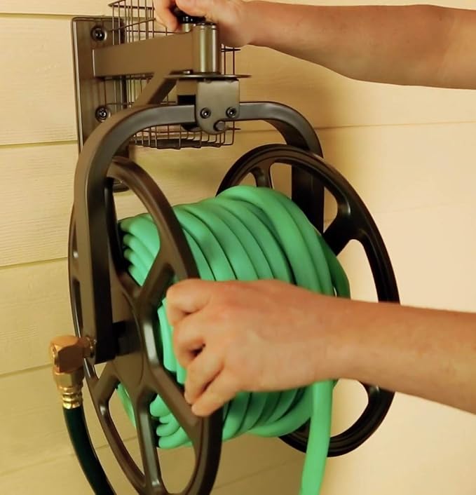 Liberty Garden 712 Single Arm Navigator Hose Reel and Flexzilla Garden Lead-in Hose with SwivelGrip