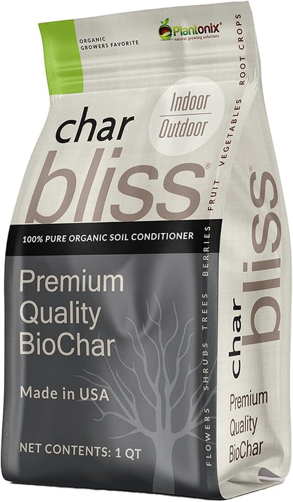 Char Bliss (1 Qt) - Organic Biochar Soil Amendment for Plants & Gardening | OMRI-Listed BioChar Plant Charcoal - Charcoal for Plants, Potting Soil, & Fertilizer - Horticultural Charcoal Alternative