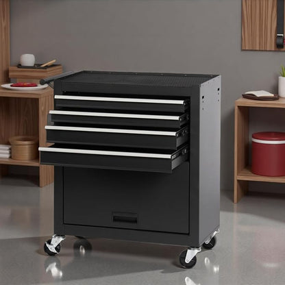 Tool Chest, 4-Drawers Rolling Tool Box with Workbench, Handle & Wheels, Large Space Mechanic Tool Cart, Suitable for Garages, Workshop, Warehouse, Repair Shops, Capacity 450lbs, Black