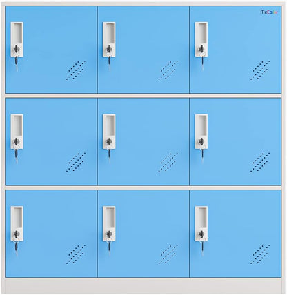 MECOLOR 9 Door Metal Office Storage Locker Cabinet, Gym School and Home Locker,Metal Locker Storage for Employee Staff or Workers(Blue)