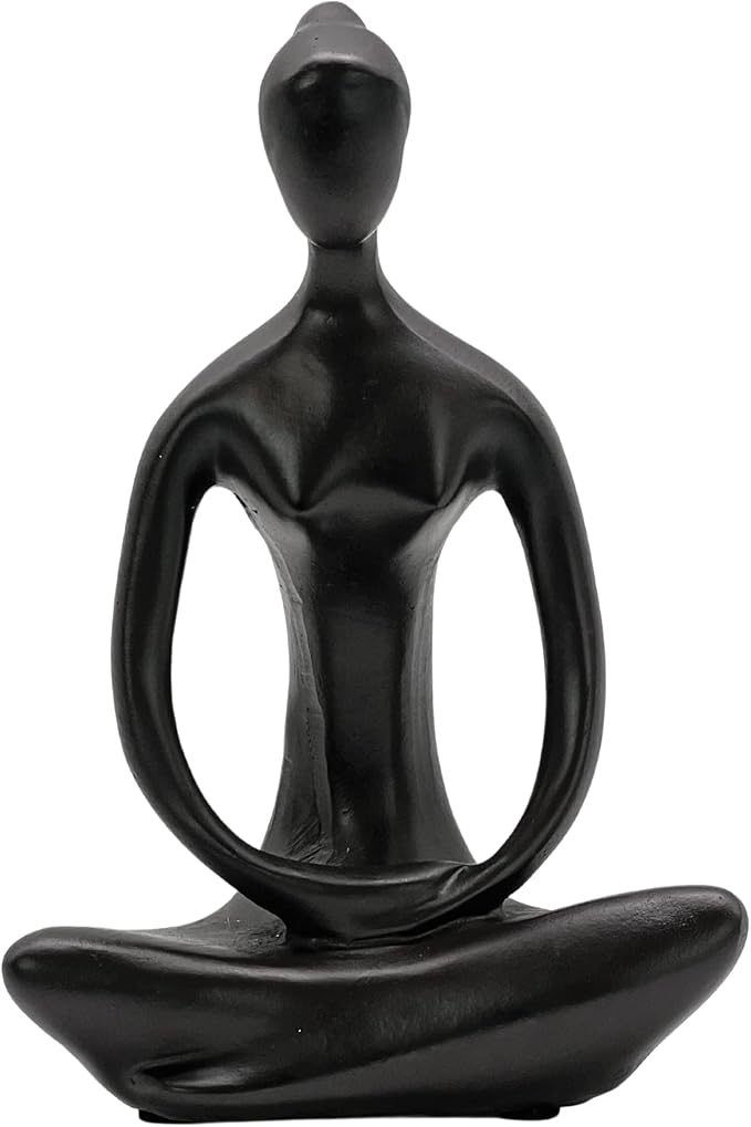 Bellaa 23134 Buddha Statue 8" - Zen Meditation Figurine | Modern Abstract Yoga Lady Sculpture | Black Resin Home Decor for Living Room Office Garden | Spiritual Mindfulness Gift