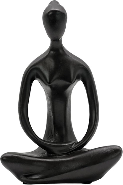 Bellaa 23134 Buddha Statue 8" - Zen Meditation Figurine | Modern Abstract Yoga Lady Sculpture | Black Resin Home Decor for Living Room Office Garden | Spiritual Mindfulness Gift