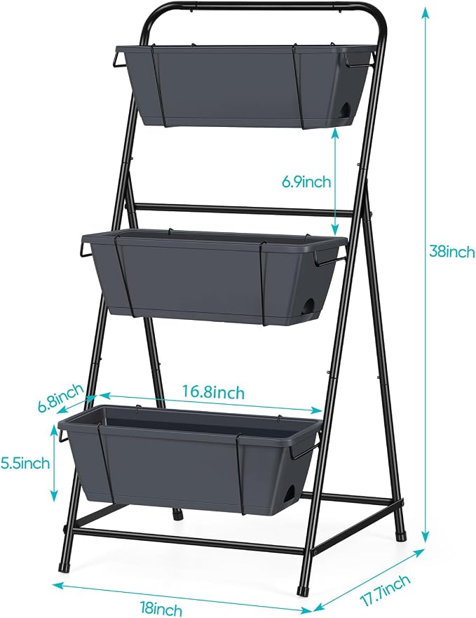 Vertical Garden Planter 3 Tier Raised Garden Bed Herb Planter Outdoor Standing Garden Planter Box with Drainage Holes Removable Tray for Patio Balcony Porch Grey
