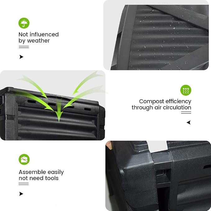 80 Gallon (300L) Large Capacity Static Compost Bin - Sturdy Outdoor Waste Composter with Easy-Access Hatch, Efficient Aeration System for Fast Organic Fertilizer Creation, Black