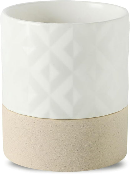 Nihow Ceramic Self Watering Plant Pot for Indoor Plants, 6 Inch,Cream White | Planter with Cotton Wick, Drainage Hole & Water Storage Plus, Cylinder Round Flower Pot, For Succulent/Herbs/Violets
