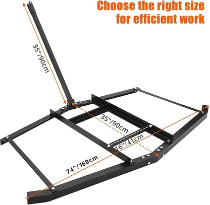 Hipicute Driveway Drag 74" Drag Harrow Driveway Grader Steel Tow Behind Lawn Rake with Adjustable Bars, Driveway Tractor Harrow Driveway Grader for ATVs, UTVs,Tractor, Mower