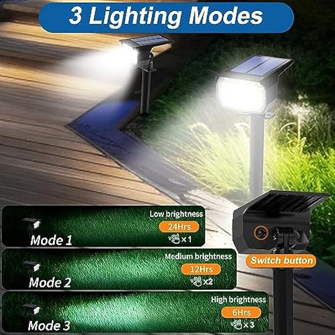 WENATY Solar Spot Lights Outdoor Waterproof IP65, 6 Pack Landscape Spotlights with 46 LEDs, 3 Modes Auto On/Off Solar Powered Flood Lights for Outside Pathway, Yard, Garden, Walkway (Cool White)