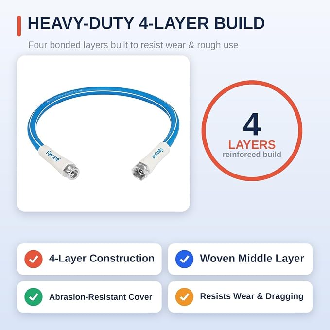 FEVONE 3 ft Lead-in Garden Hose, Hose Reel Leader Hose | Flexible No Kink, Hybrid Polymer Heavy Duty Water Hose, 5/8 ID, 600 PSI, Aluminum 3/4 GHT Fittings for Garden Watering