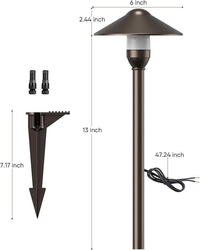 PARTPHONER Low Voltage Landscape Lighting 6-Pack, Aluminum 12V Pathway Lights with G4 Bulbs, Waterproof Oil Rubbed Bronze Color Round Shade Path Lights with Connectors for Walkway Yard Garden